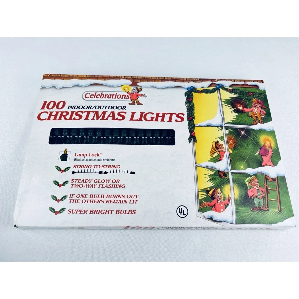 Vintage 100-Green Indoor/Outdoor Christmas Lights Celebrations Steady Or 2 Way
